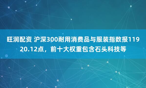 旺润配资 沪深300耐用消费品与服装指数报11920.12点，前十大权重包含石头科技等